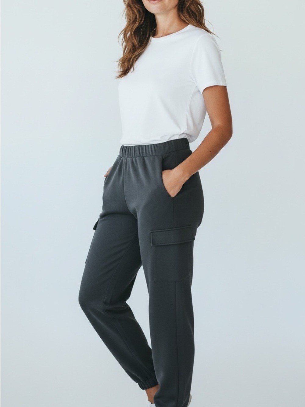 Simply Vera S- Women's Black Cargo Jogger Pants - Comfortable Everyday Style